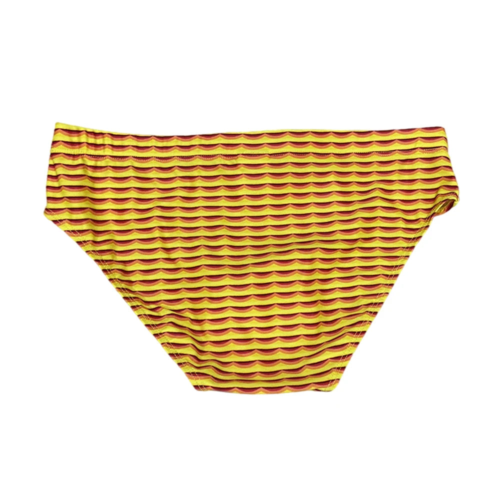 Heatwave Ripple Swim Brief — Low-Rise Yellow/Red Ripple Print, Pouch Lift