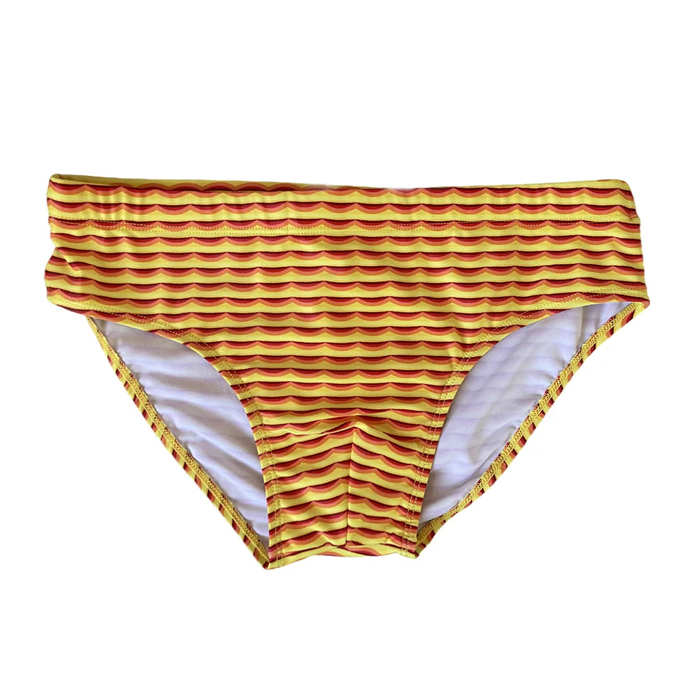 Heatwave Ripple Swim Brief — Low-Rise Yellow/Red Ripple Print, Pouch Lift
