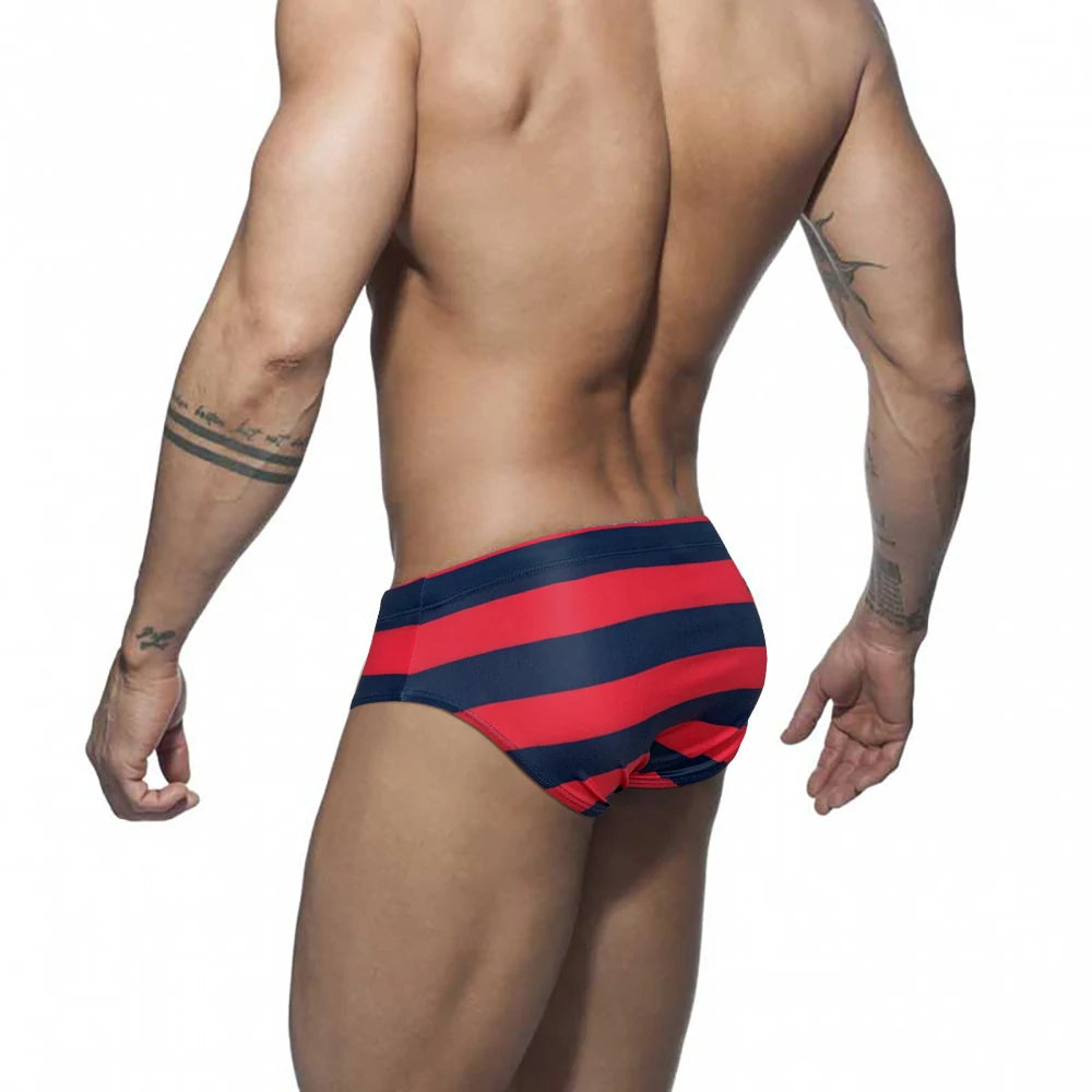 Red Rum Stripe Swim Brief — Low-Rise, Pouch Lift
