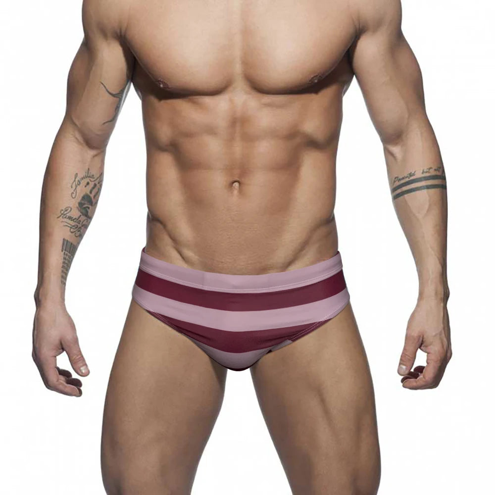 Red Rum Stripe Swim Brief — Low-Rise, Pouch Lift