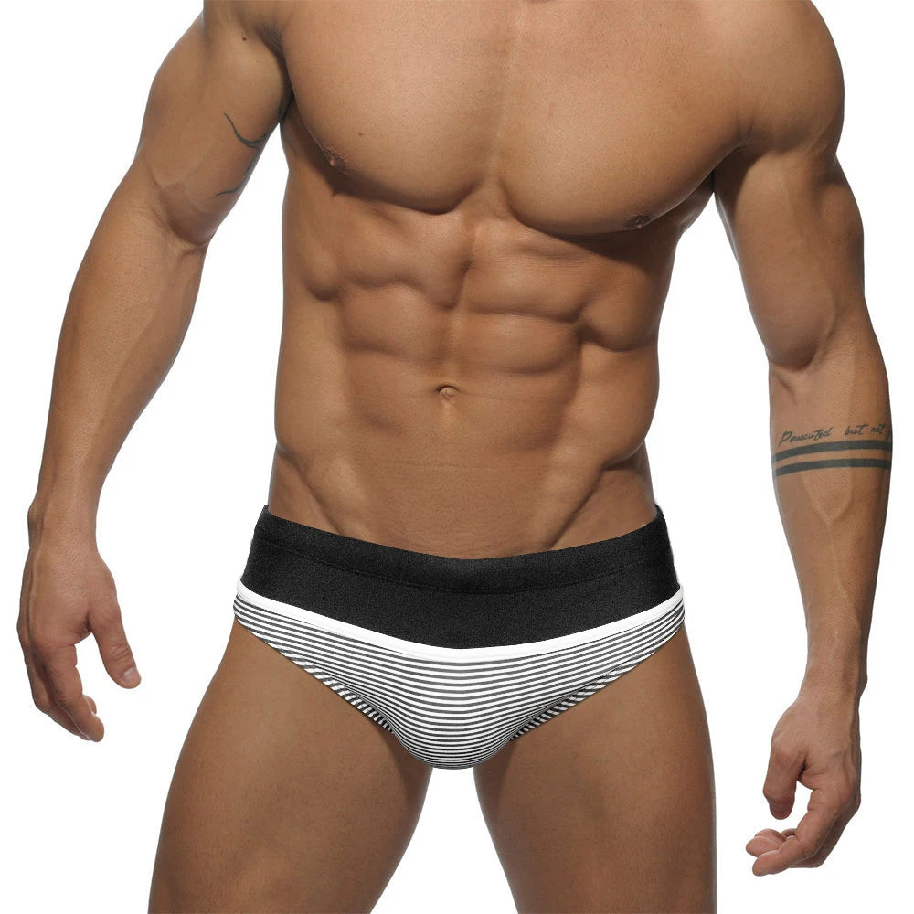 Regatta Stripe Swim Brief — Low-Rise Nautical Stripe, Pouch Lift