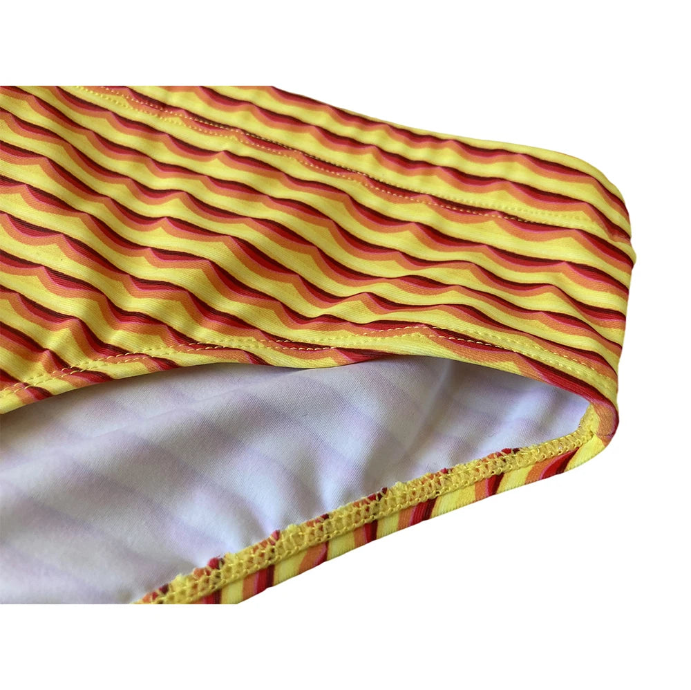 Heatwave Ripple Swim Brief — Low-Rise Yellow/Red Ripple Print, Pouch Lift