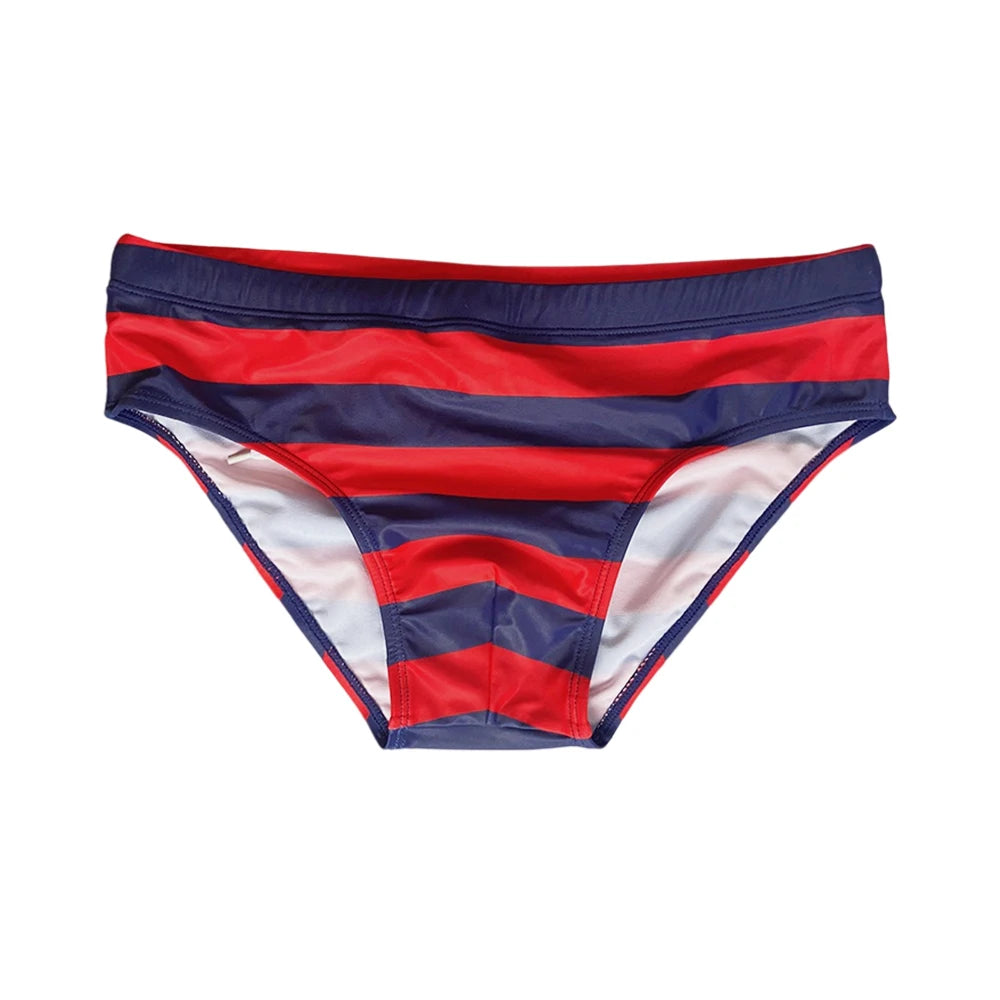 Red Rum Stripe Swim Brief — Low-Rise, Pouch Lift