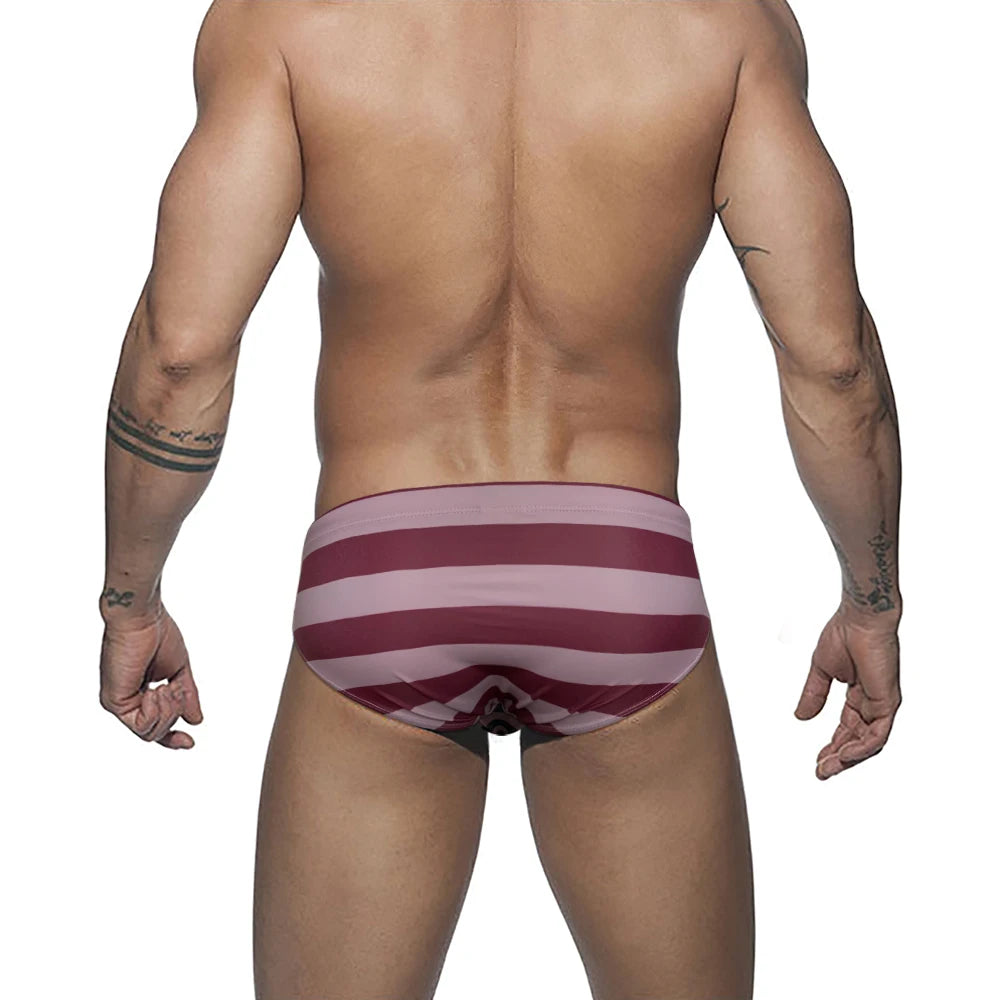 Red Rum Stripe Swim Brief — Low-Rise, Pouch Lift