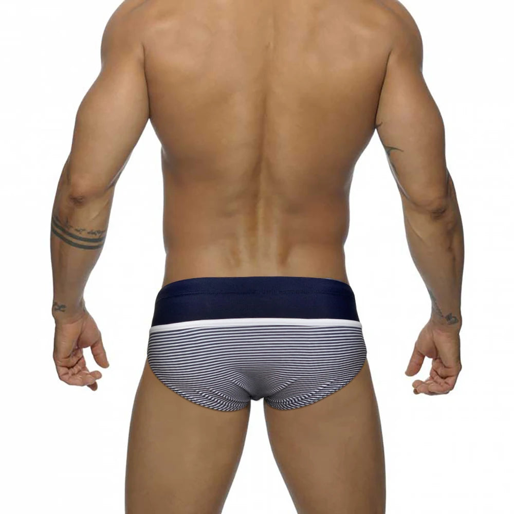 Regatta Stripe Swim Brief — Low-Rise Nautical Stripe, Pouch Lift