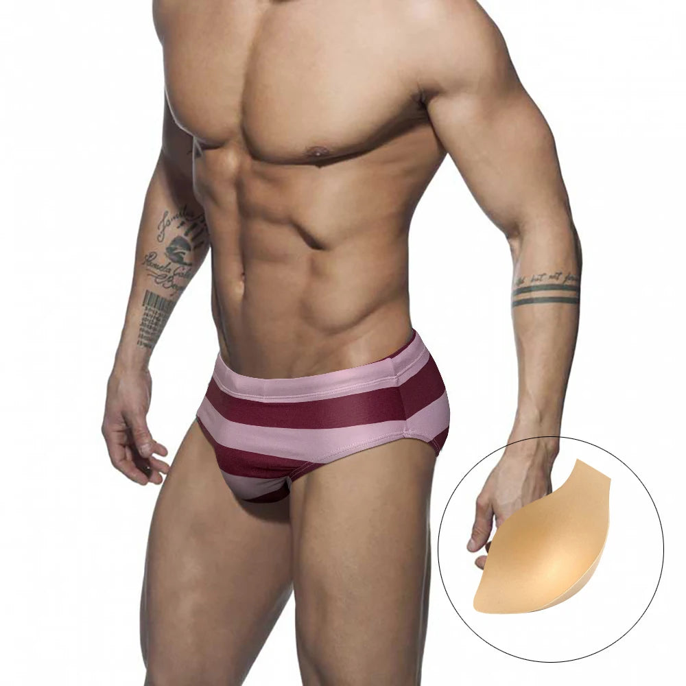 Red Rum Stripe Swim Brief — Low-Rise, Pouch Lift
