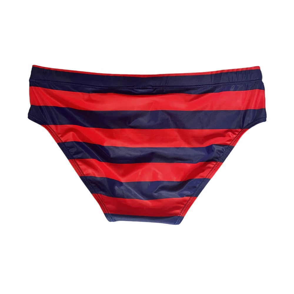 Red Rum Stripe Swim Brief — Low-Rise, Pouch Lift