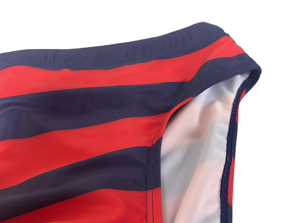 Red Rum Stripe Swim Brief — Low-Rise, Pouch Lift