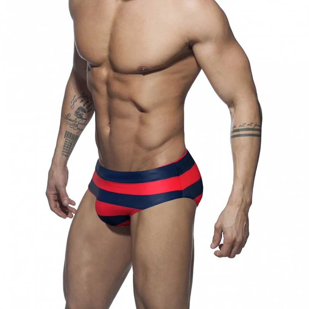 Red Rum Stripe Swim Brief — Low-Rise, Pouch Lift