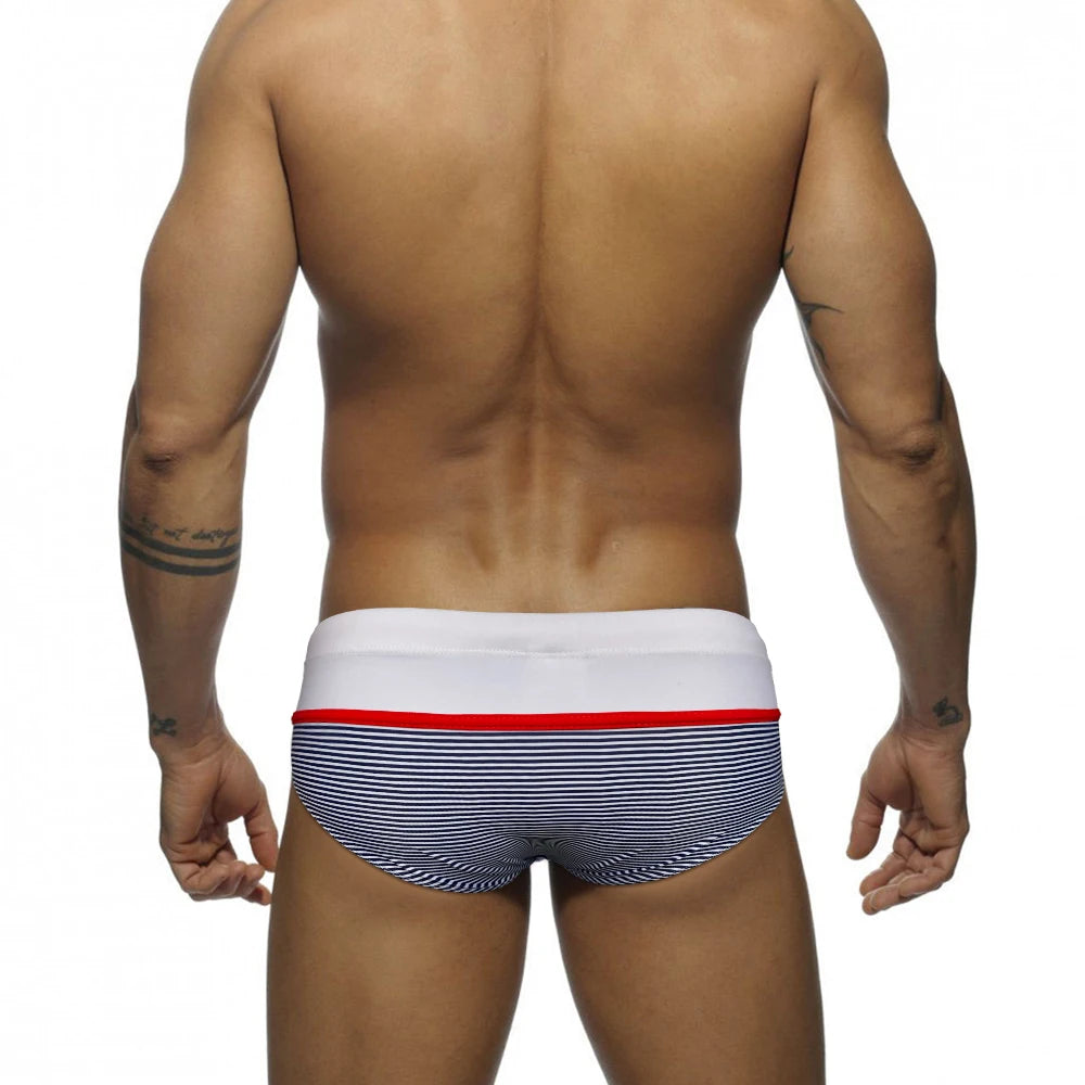 Regatta Stripe Swim Brief — Low-Rise Nautical Stripe, Pouch Lift
