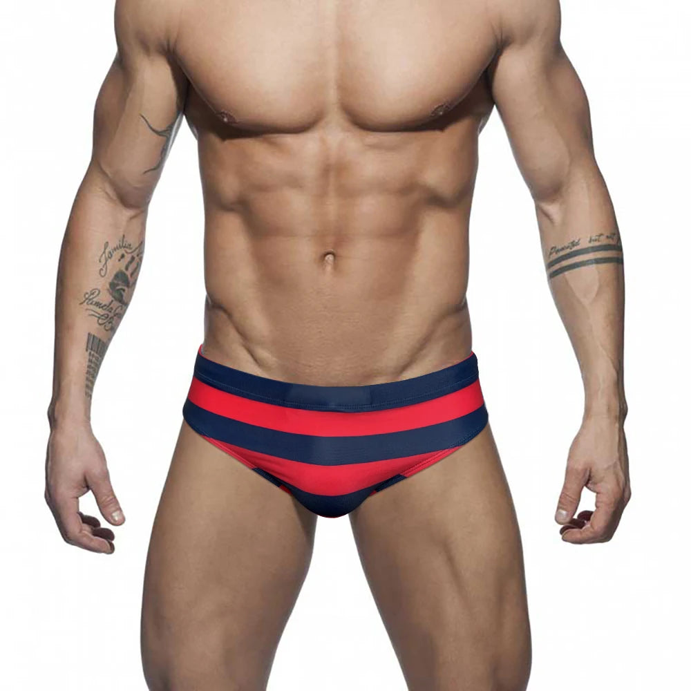 Red Rum Stripe Swim Brief — Low-Rise, Pouch Lift