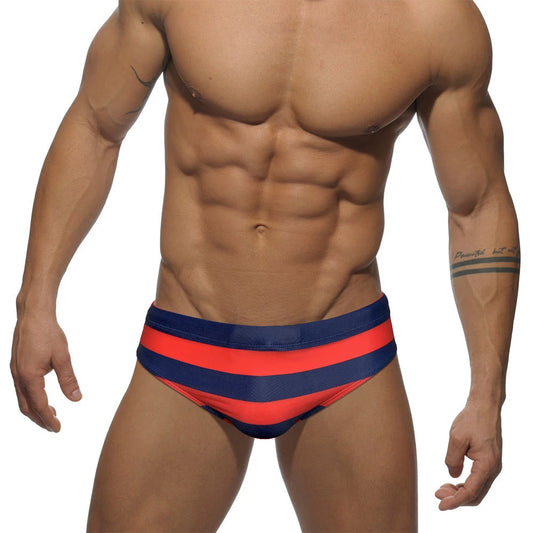 Red Rum Stripe Swim Brief — Low-Rise, Pouch Lift