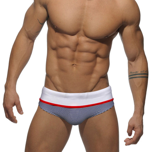 Regatta Stripe Swim Brief — Low-Rise Nautical Stripe, Pouch Lift